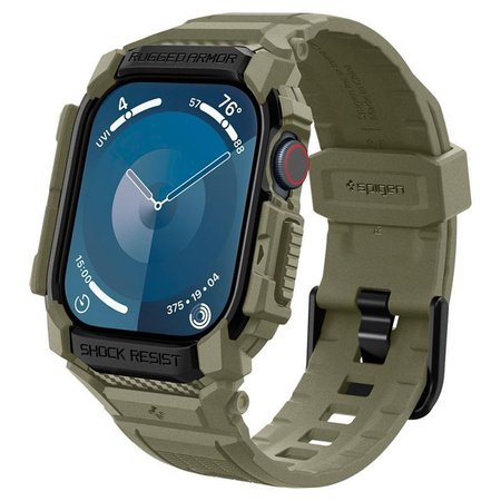 Spigen Rugged Armor Pro - Pasek z obudową do Apple Watch 10 46 mm (Vintage Khaki)