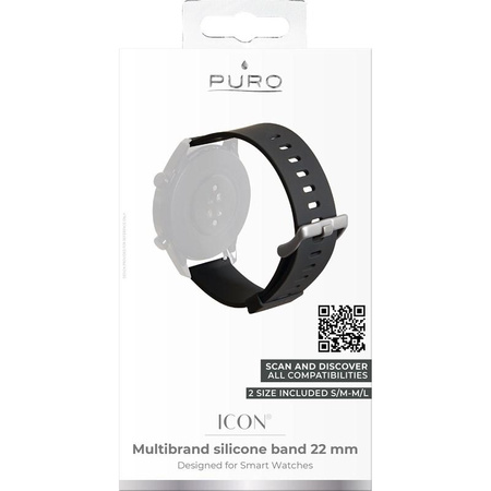 PURO ICON Multibrand Wristband - Universal smartwatch strap 22 mm (S/M & M/L) (black)