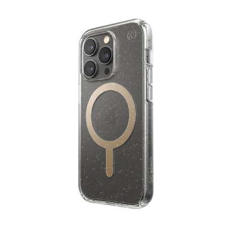 Speck Presidio Perfect-Clear with Glitter + MagSafe - iPhone 14 Pro Case with MICROBAN Coating (Clear / Gold Glitter)