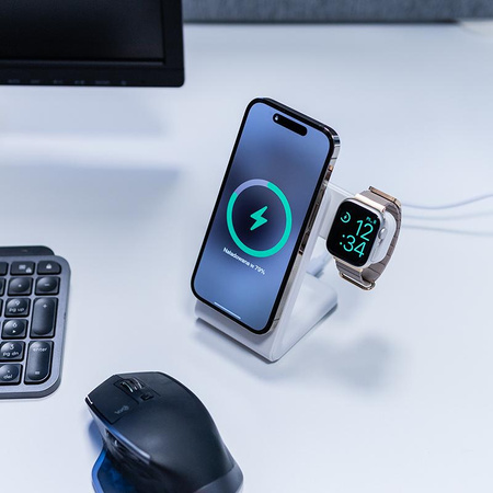 Crong MagSpot Pivot Stand - 3-in-1 Wireless Charger with MagSafe for iPhone, Apple Watch, and AirPods (White)