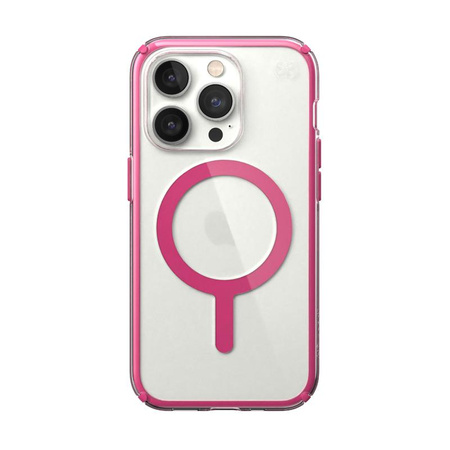 Speck Presidio Perfect-Clear mit Impact Geometry + MagSafe - iPhone 14 Pro Hülle mit MICROBAN Beschichtung (Klar / Digital Pink)