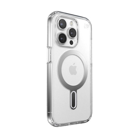 Speck Presidio Perfect-Clear ClickLock & Magsafe - iPhone 15 Pro Case (Clear / Chrome Finish / Serene Silver)