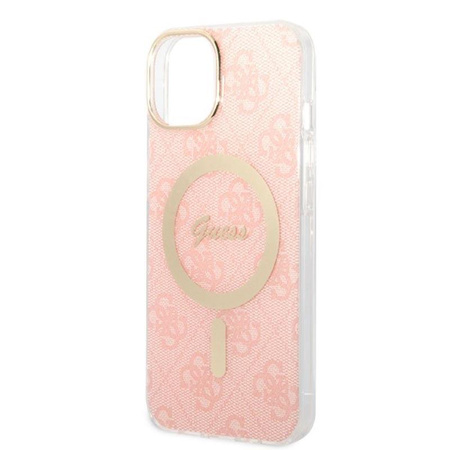 Guess Bundle Pack MagSafe 4G - MagSafe iPhone 14 case + charger set (pink/gold)