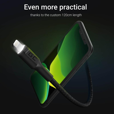 Green Cell Ray - USB - Lightning cable 120cm with white LED backlight, Apple fast charging 2.4A