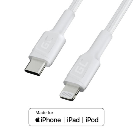 Green Cell PowerStream - Kabel USB-C - Lightning 100 cm Kabel Power Delivery s certifikací Apple MFi (bílý)