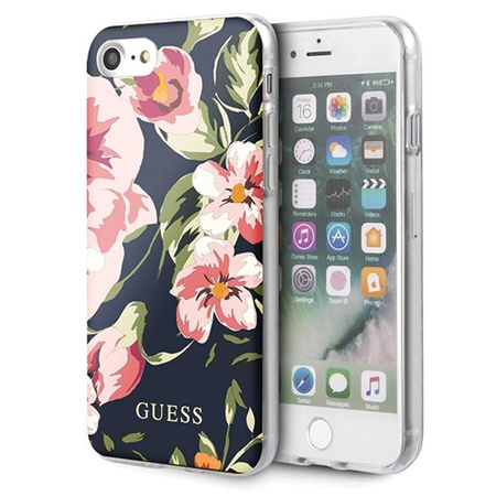 Guess Flower Shiny Collection N3 - iPhone SE 2020 / 8 / 7 Tasche (Marine)