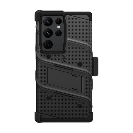 ZIZO BOLT Serie - Samsung Galaxy S23 Ultra gepanzerte Hülle mit 9H Glas für Bildschirm + Halterung mit Ständer (schwarz)