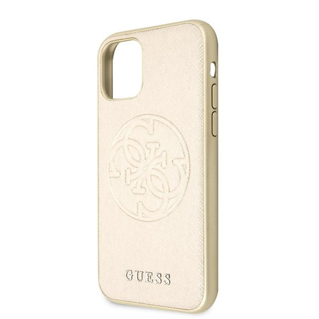 Guess Saffiano 4G Circle Logo - Coque iPhone 11 (Or)