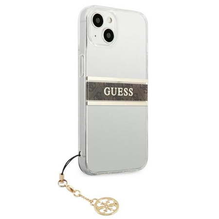 Guess 4G csíkos barna charm - iPhone 13 tok (átlátszó)