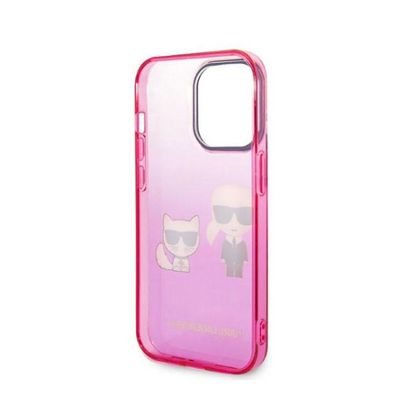 Karl Lagerfeld Gradient Ikonik Karl & Choupette - iPhone 14 Pro Max Tasche (rosa)
