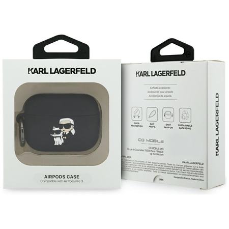 Karl Lagerfeld Silikon-Hülle mit Karl & Choupette Kopf 3D - AirPods Pro 3 Hülle (Schwarz)