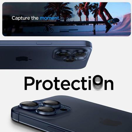 Spigen Optik.TR EZ Fit kamera objektívvédő - Objektívvédő üveg iPhone 15 Pro / 15 Pro Max / iPhone 14 Pro / 14 Pro Max készülékhez (2 db) (kék titán)