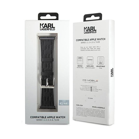 Karl Lagerfeld Saffiano Monogram - szíj Apple Watch 42/44/45/49 mm-es órához (fekete)