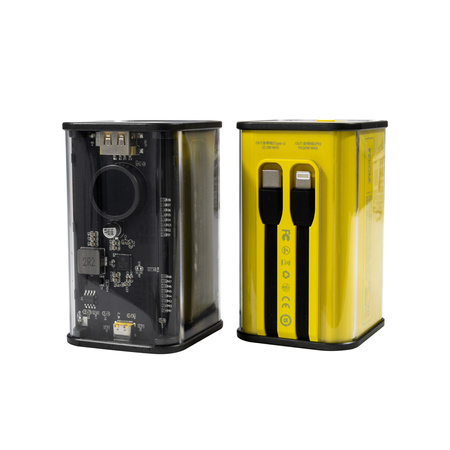 WEKOME WP-347 Vanguard Series - Banque d'alimentation 20000 mAh à charge super rapide avec câble intégré USB-C PD 20W & Lightning + USB-A QC3.0 22.5W (Jaune)