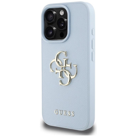 Guess Grained Big 4G Logo Small Classic Logo - Coque pour iPhone 16 Pro Max (bleu)