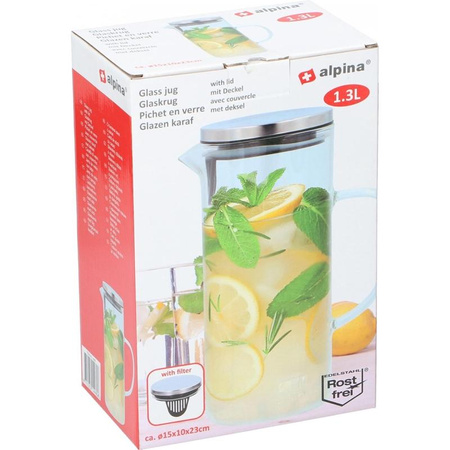 GLASBEHÄLTER MIT DECKEL für Wasser 1,3 l, mit Filter, für Tee, Alpina
