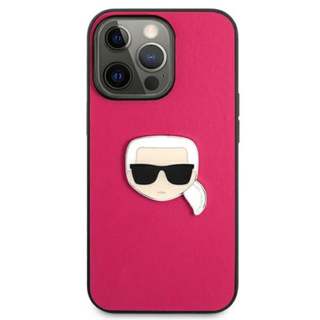 Karl Lagerfeld PU Leder Karl's Head Metall - iPhone 13 Pro Tasche (rosa)