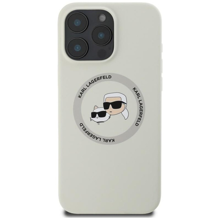 Karl Lagerfeld Silikonové pouzdro MagSafe s dvojitou hlavou a kruhem pro iPhone 16 Pro Max (béžové)