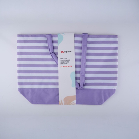 Alpina - Gestreifte Strandtasche 49,3x16x34 cm (Lila / Weiß)
