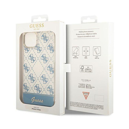 Guess 4G Stripe Script Logo Electroplated Pattern – Etui iPhone 14 (niebieski)