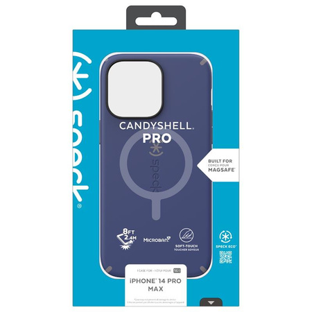 Speck CandyShell Pro + MagSafe - Coque pour iPhone 14 Pro Max avec revêtement MICROBAN (Bleu de Prusse / Gris nuage)