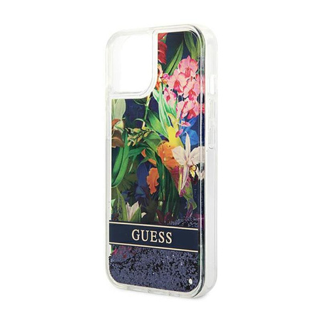 Guess Liquid Glitter Flower - Coque pour iPhone 14 Plus (bleu)