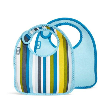 BUILT Mess Mate - 2 bavoirs pour bébé (Baby Blue Stripe)