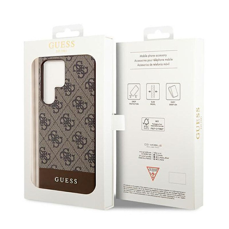 Guess 4G Bottom Stripe Metal Logo Collection - pouzdro pro Samsung Galaxy S23 Ultra (hnědé)