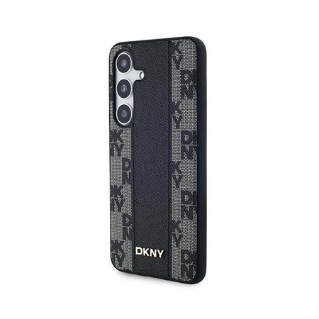 DKNY Leather Checkered Mono Pattern MagSafe - Hülle für Samsung Galaxy S24+ (Schwarz)