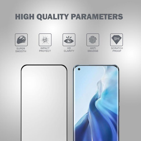 Crong 3D Armor Glass - 9H teljes ragasztós edzett üveg Xiaomi Mi 11 teljes képernyős készülékhez + beépítő keret