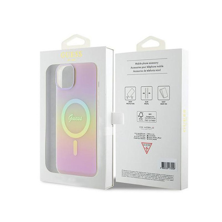 Guess IML Iridescent MagSafe - Coque pour iPhone 15 Plus (rose)
