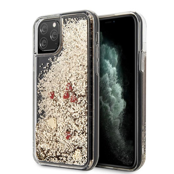 Guess Liquid Glitter Hearts - Coque iPhone 11 Pro Max (Or/Rouge)