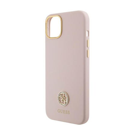 Silikonové pouzdro Guess Logo Strass 4G - iPhone 15 (růžové)