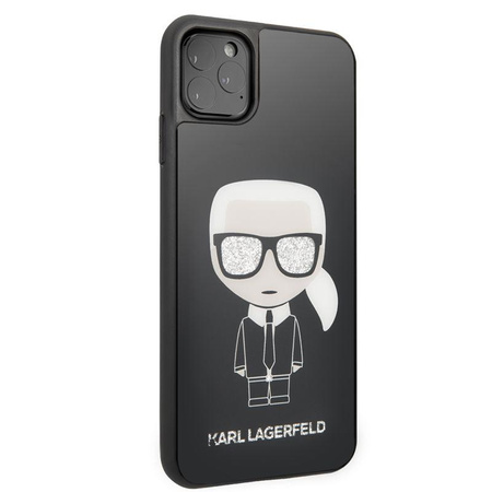 Karl Lagerfeld Dupla rétegű csillogó edzett üveg - iPhone 11 Pro Max tok üveg hátlappal (fekete)