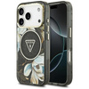 Guess IML Glitter Flowers Triangle MagSafe - Pouzdro iPhone 17 Pro (černý)