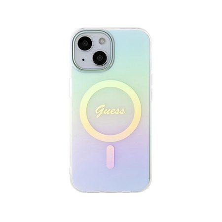 Guess IML Iridescent MagSafe - pouzdro pro iPhone 15 (tyrkysové)