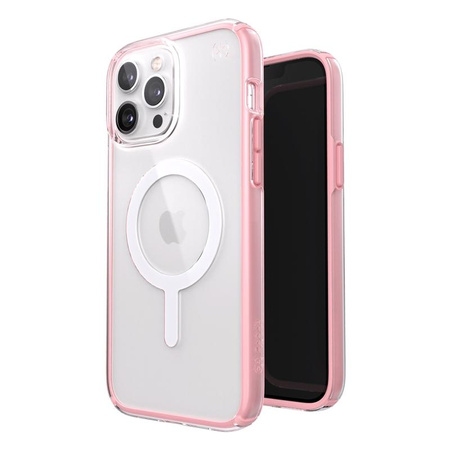 Speck Presidio Perfect-Clear with Impact Geometry + MagSafe - iPhone 13 Pro Max Case with MICROBAN Coating (Clear/Rosy Pink)