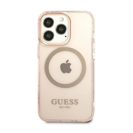 Guess Gold Outline Translucent MagSafe - Etui iPhone 13 Pro (różowy)