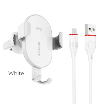 Borofone - Autohalterung mit kabellosem Qi-Ladegerät 10W für den Windschutzscheibengrill, weiß