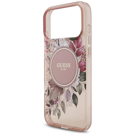 Guess IML Flowers Electro Pearl Strap MagSafe - Case iPhone 17 Pro Max (pink)