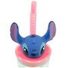 Disney Stitch - Becher mit Strohhalm und 3D-Figur aus der Kollektion Flowers 360ml