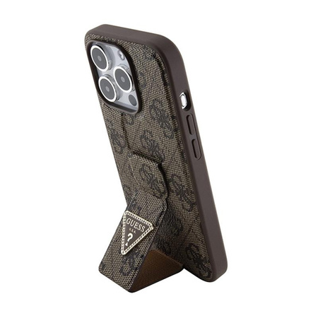 Guess Grip Stand 4G Triangle Strass Logo - Etui iPhone 15 Pro (brązowy)