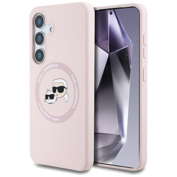 Karl Lagerfeld Silikonové pouzdro MagSafe s dvojitou hlavou a kruhem - Samsung Galaxy S25+ (růžové)