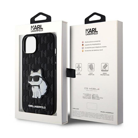 Karl Lagerfeld Saffiano Monogram NFT Choupette - Case for iPhone 14 Plus (Black)
