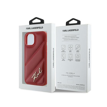 Karl Lagerfeld Diagonal Quilted Script - Etui iPhone 15 / 14 / 13 (rouge)