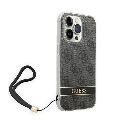 Guess 4G Print Cord - Etui avec dragonne iPhone 14 Pro (noir)
