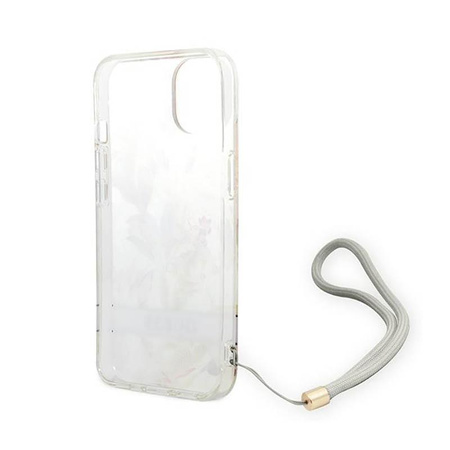 Guess Flower Cord - pouzdro se šňůrkou na iPhone 14 (fialové)