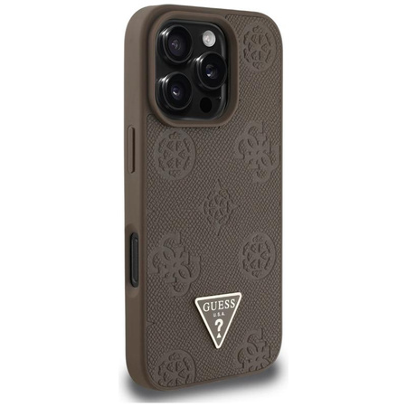 Guess Grained Hot Stamp Peony Triangle Logo MagSafe - Case for iPhone 16 Pro (brown)