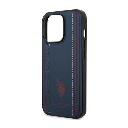 US Polo Assn Leather Stitch - Étui pour iPhone 14 Pro Max (bleu marine)