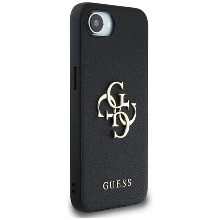 Guess Grained Big 4G Logo Small Classic Logo - Étui pour iPhone 16e (noir)